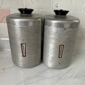 Vintage 1950s Sugar Flour Kitchen Canisters w/Lids mid century modern aluminum